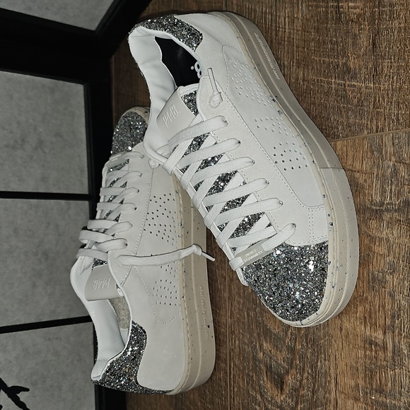 P448 White and Glitter Silver Sneakers Size 38 New - Picture 11 of 13
